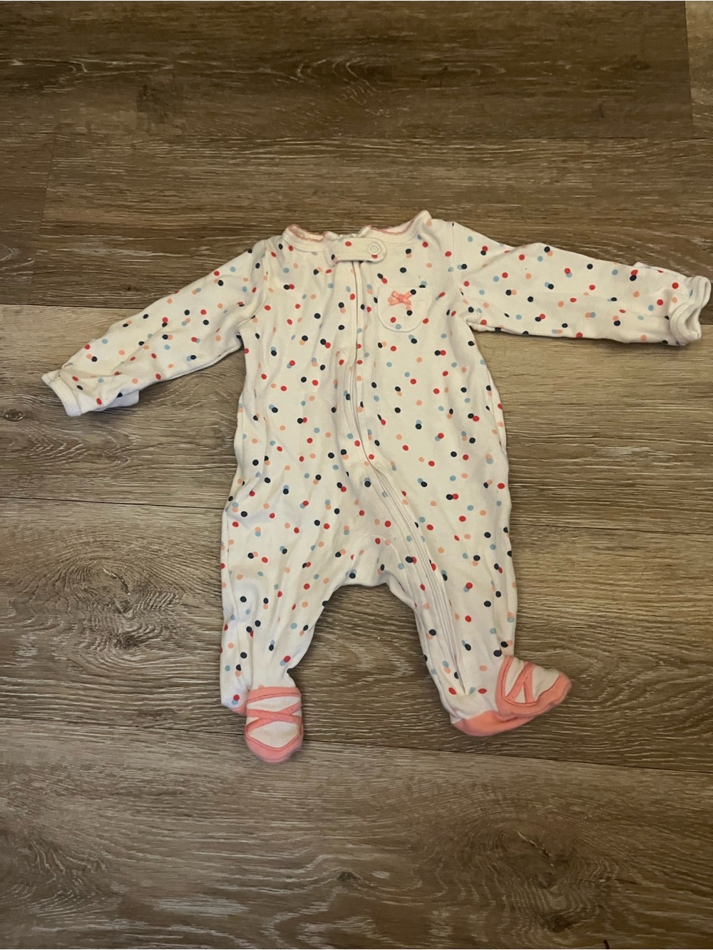 White Polka Dot Footed One-Piece with Pink Trim - Kids